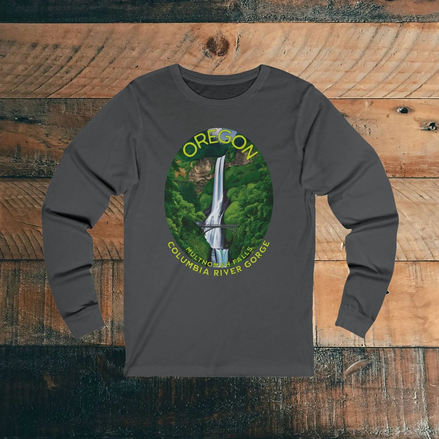 Multnomah Falls Unisex Long Sleeve T-shirt Oregon Long-sleeve Printify S Asphalt