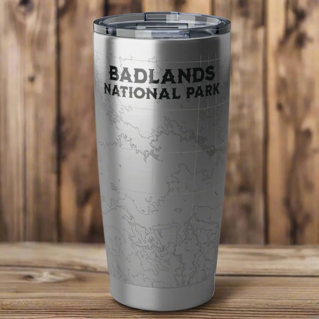 Badlands National Park Topographic Tumbler 20oz USGS Map Print South Dakota Tumbler Printify 20oz Silver