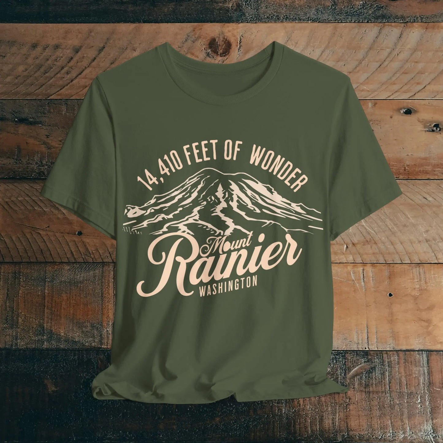 Mount Rainier Washington Unisex Soft Short Sleeve T-Shirt 14k Ft Of Wonder T-Shirt Printify Military Green S