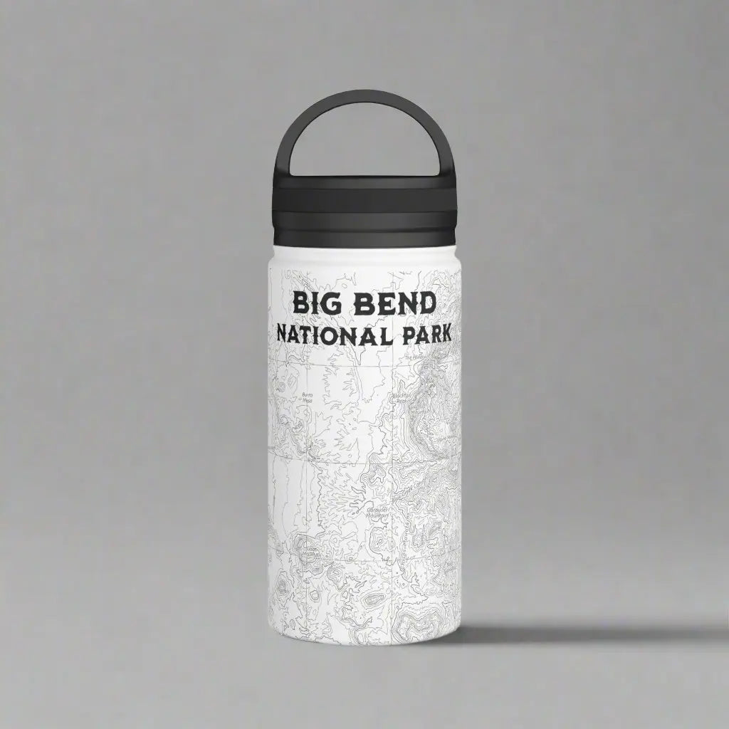 Big Bend National Park Topographic Stainless Steel Water Bottle Handle Lid Texas water bottle Printify White 12oz