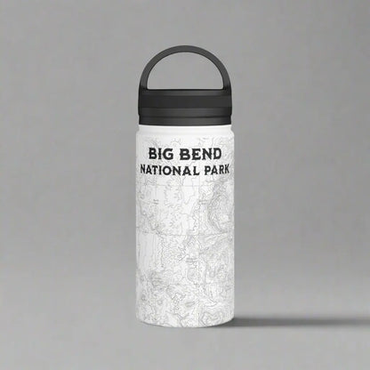 Big Bend National Park Topographic Stainless Steel Water Bottle Handle Lid Texas water bottle Printify White 12oz