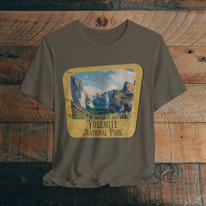 Yosemite National Park Unisex Fit Short Sleeve T-Shirt Wood Sign T-Shirt Printify Army XS
