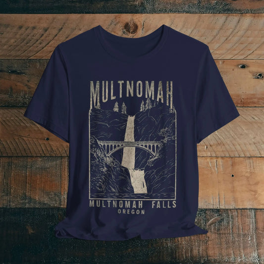 Multnomah Falls Oregon Unisex Fit Soft T-shirt T-Shirt Printify Navy S