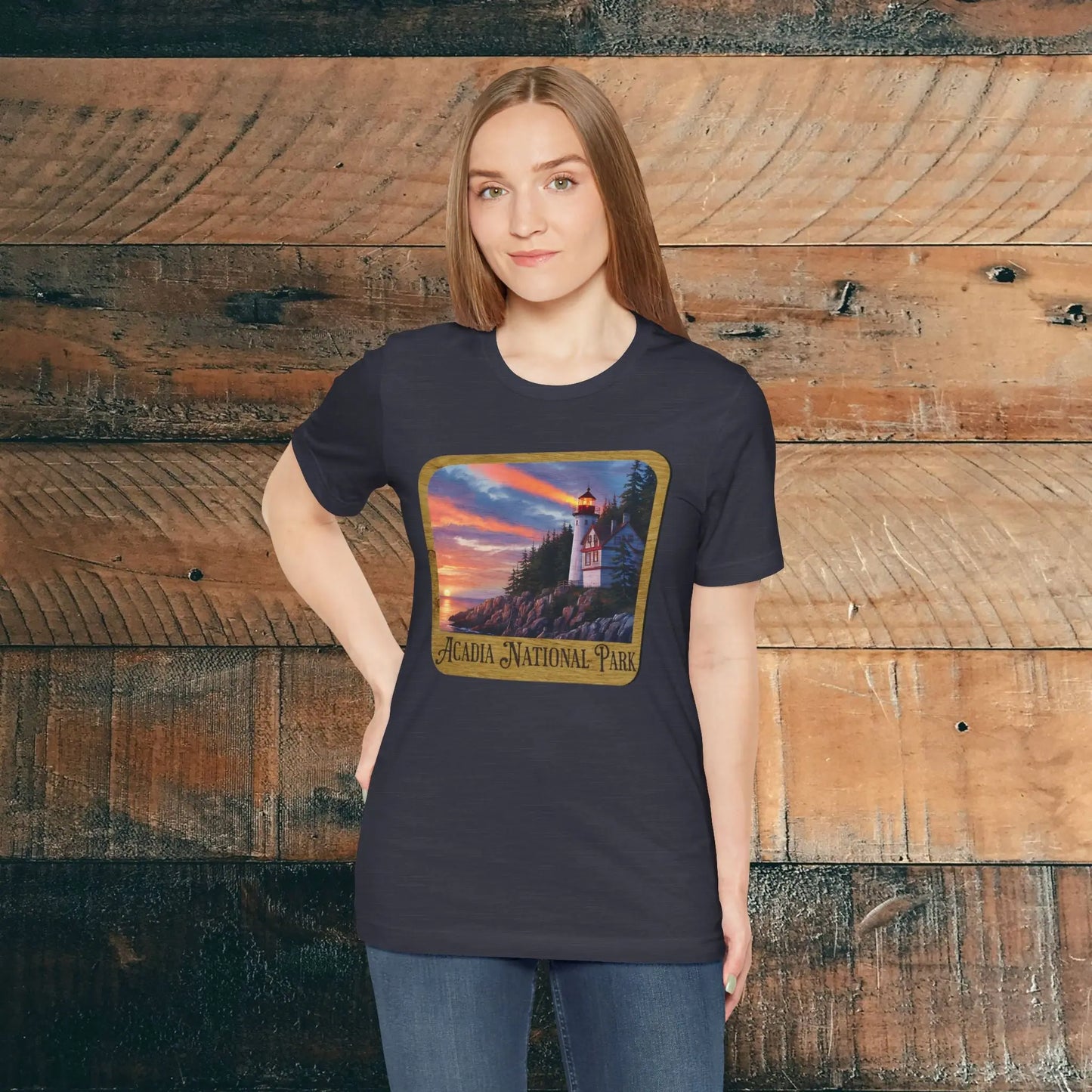 Acadia National Park Unisex Fit Short Sleeve T-Shirt Wood Sign T-Shirt Printify