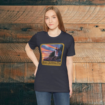 Acadia National Park Unisex Fit Short Sleeve T-Shirt Wood Sign T-Shirt Printify