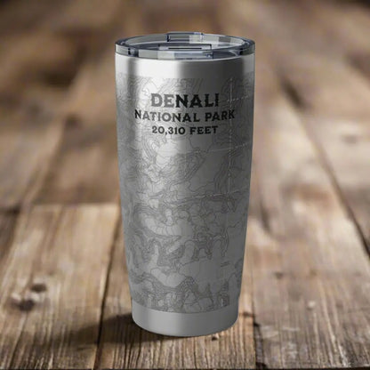 Denali National Park Topographic Tumbler 20oz Elevation 20,310 Ft. Alaska USGS Map Print Mug Printify 20oz Silver