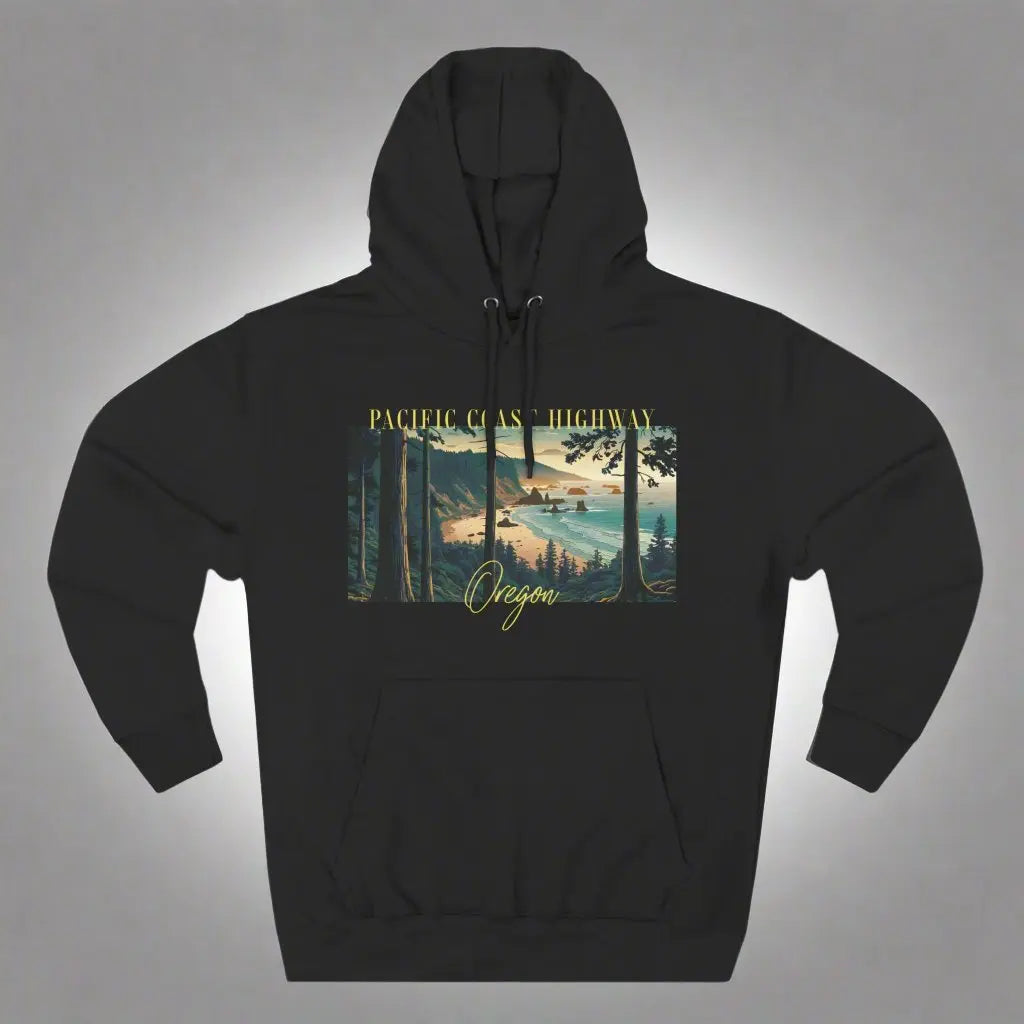 Pacific Coast Highway Oregon Shore Large Print Unisex Fit Fleece Hoodie Dark Colors Hoodie Printify