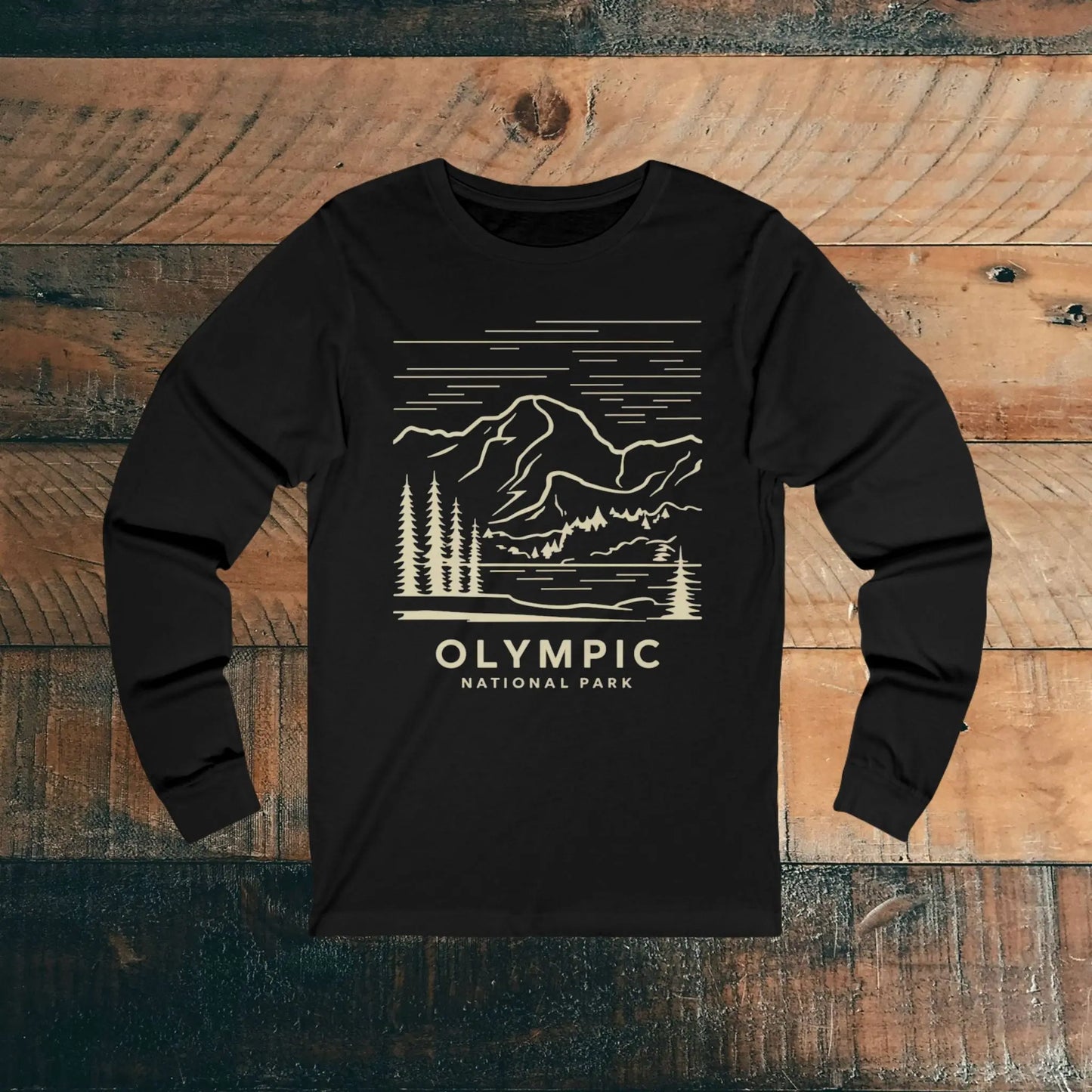 Olympic National Park Unisex Fit Long Sleeve T-Shirt Mountain Line Art Long-sleeve Printify S Black