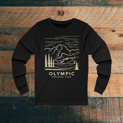 Olympic National Park Unisex Fit Long Sleeve T-Shirt Mountain Line Art Long-sleeve Printify S Black