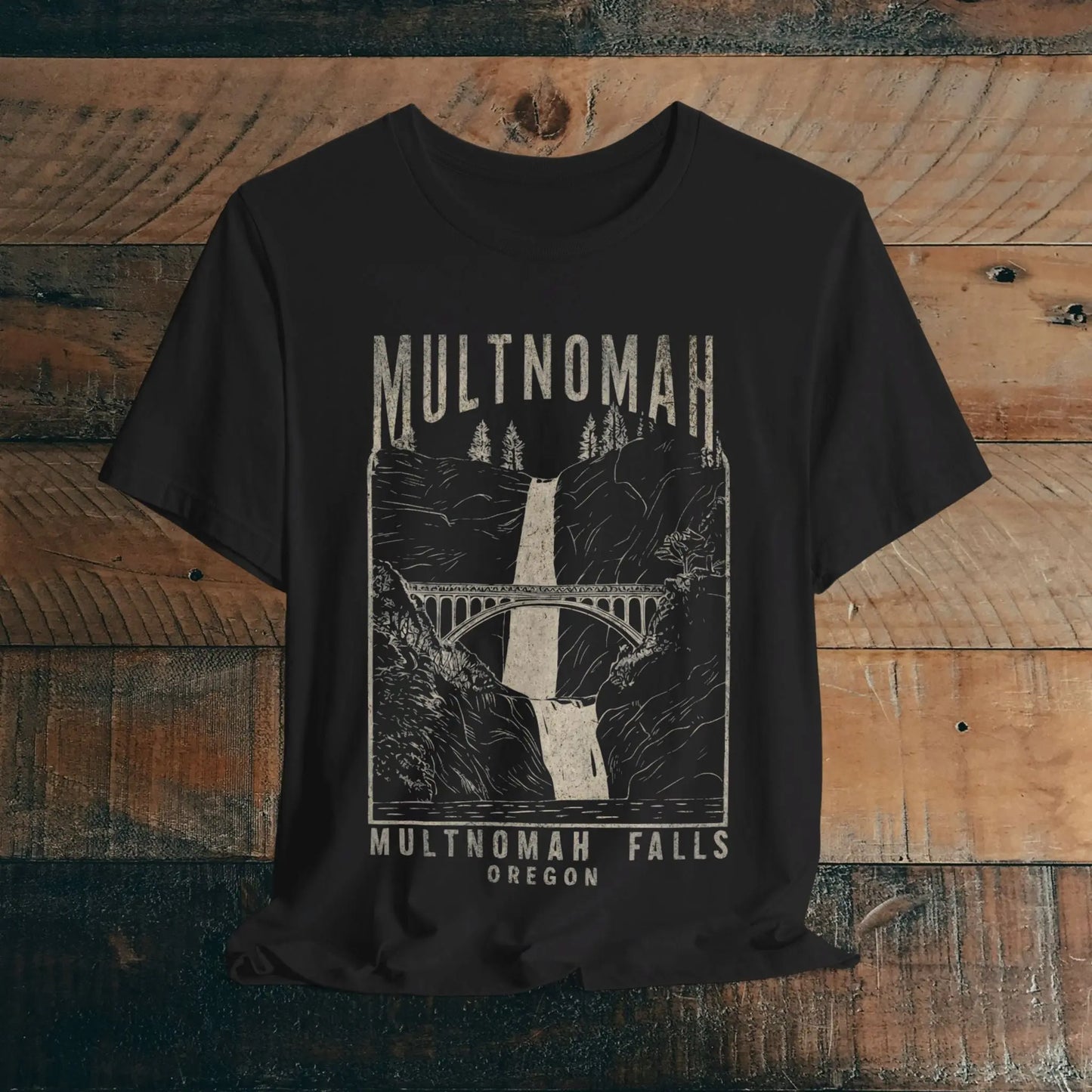 Multnomah Falls Oregon Unisex Fit Soft T-shirt T-Shirt Printify Black S