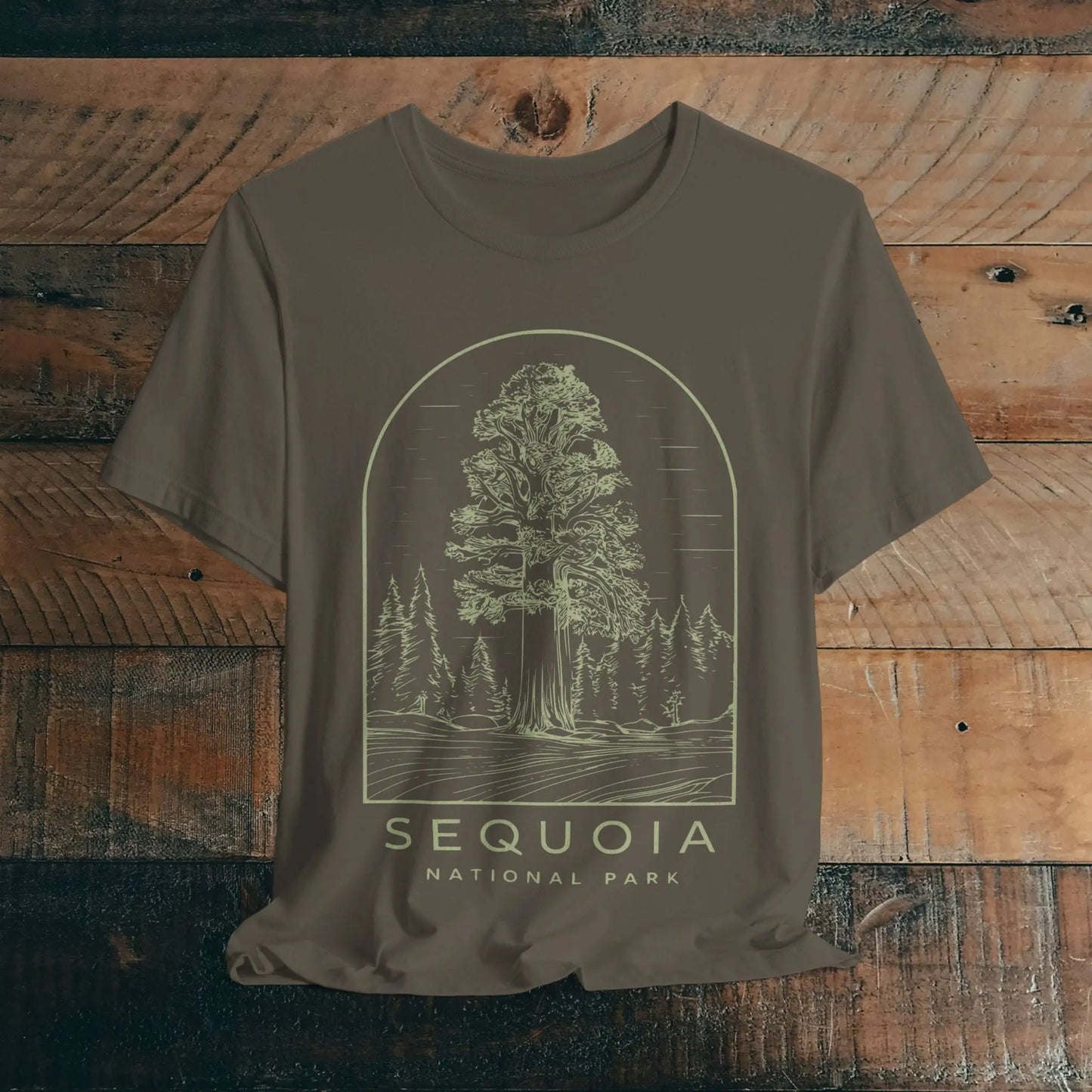 Sequoia National Park Unisex Fit Soft T-Shirt Tree Line Art T-Shirt Printify Army S