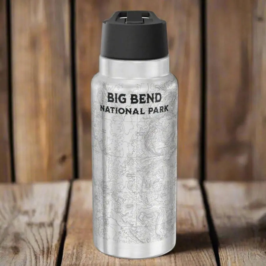 Big Bend National Park Topographic Insulated Water Bottle Tumbler Mug Printify Silver 32oz