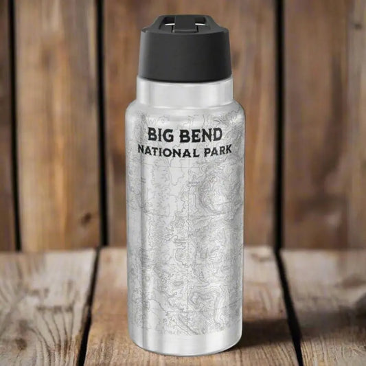 Big Bend National Park Topographic Insulated Water Bottle Tumbler Mug Printify Silver 32oz
