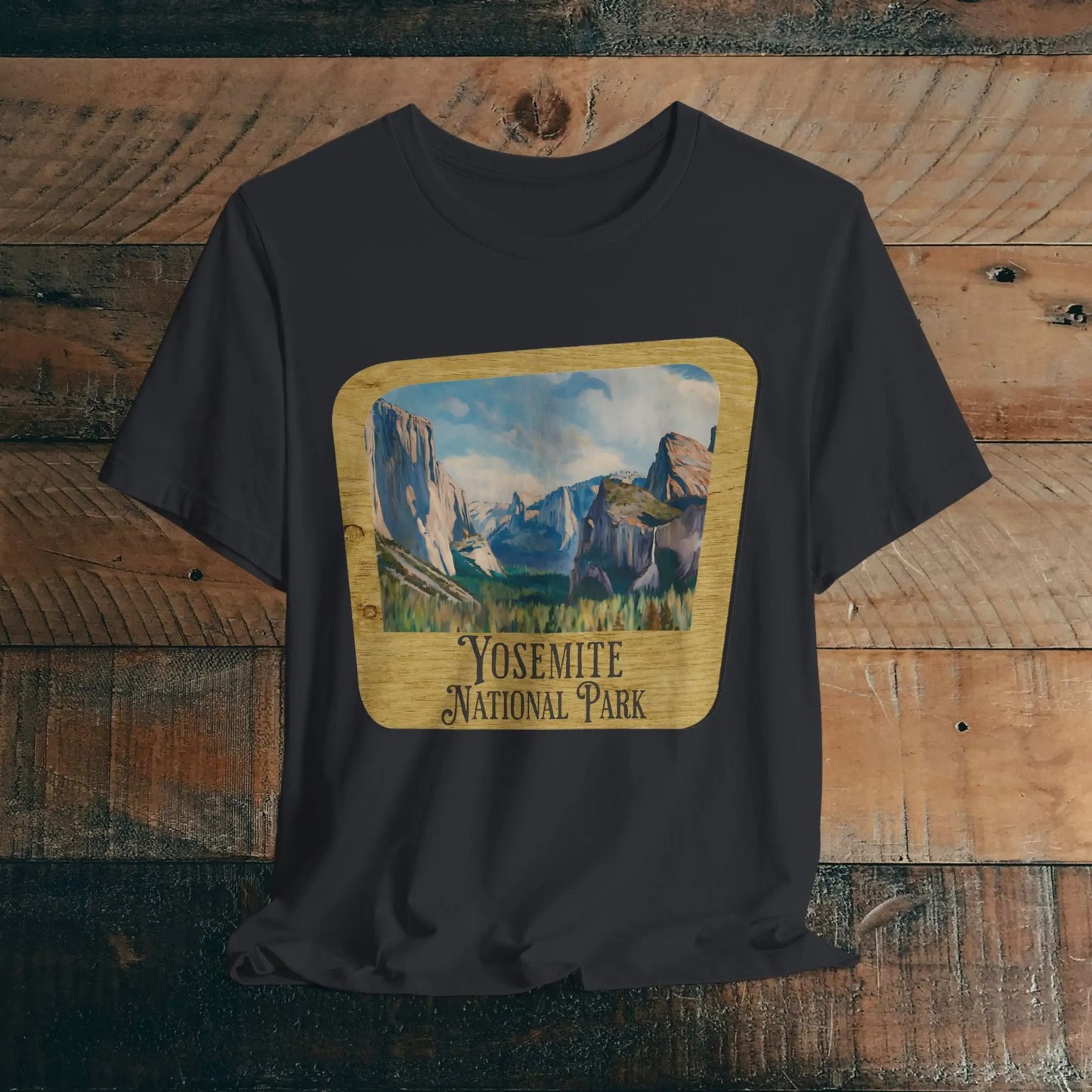 Yosemite National Park Unisex Fit Short Sleeve T-Shirt Wood Sign T-Shirt Printify Vintage Black XS