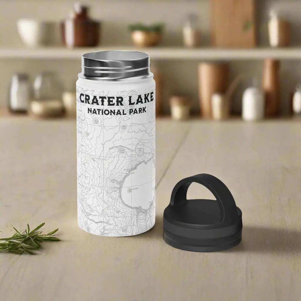 Crater Lake National Park Topographic Stainless Steel Water Bottle Handle Lid water bottle Printify