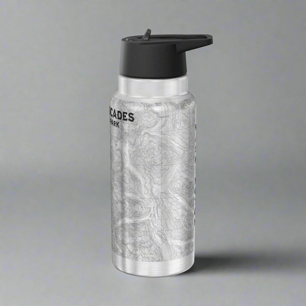 North Cascades National Park Topographic Insulated Water Bottle Tumbler 32oz water bottle Printify