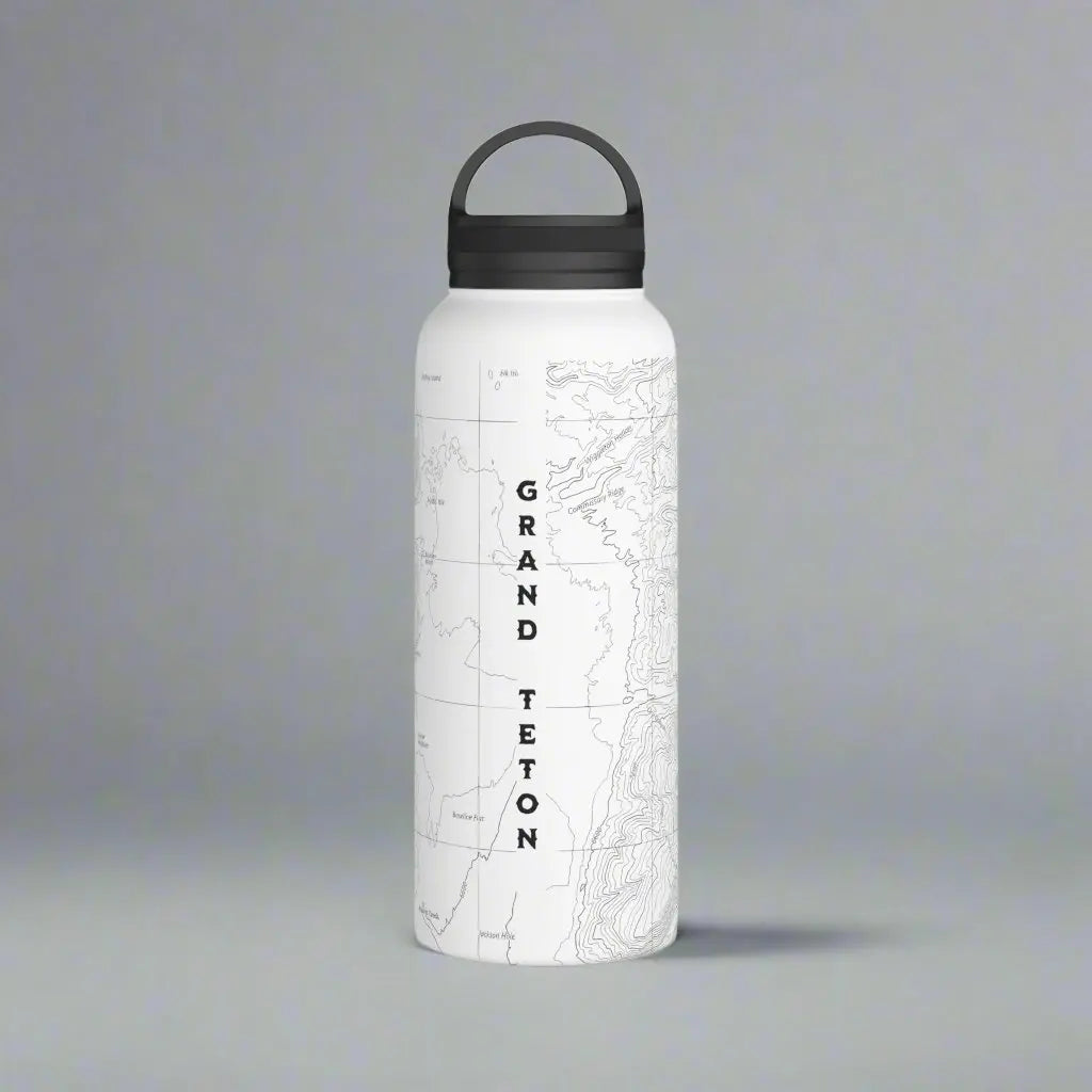 Grand Teton National Park Topographic Stainless Steel Water Bottle Handle Lid Mug Printify