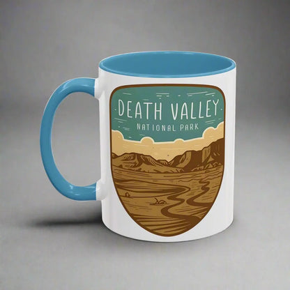 Death Valley National Park Coffee Mug 11oz 15oz Desert Shield Graphic Blue Black Pink Red Mug Printify 11oz Light Blue