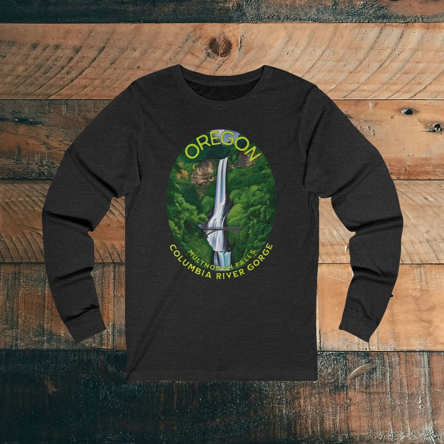 Multnomah Falls Unisex Long Sleeve T-shirt Oregon Long-sleeve Printify S Dark Grey Heather