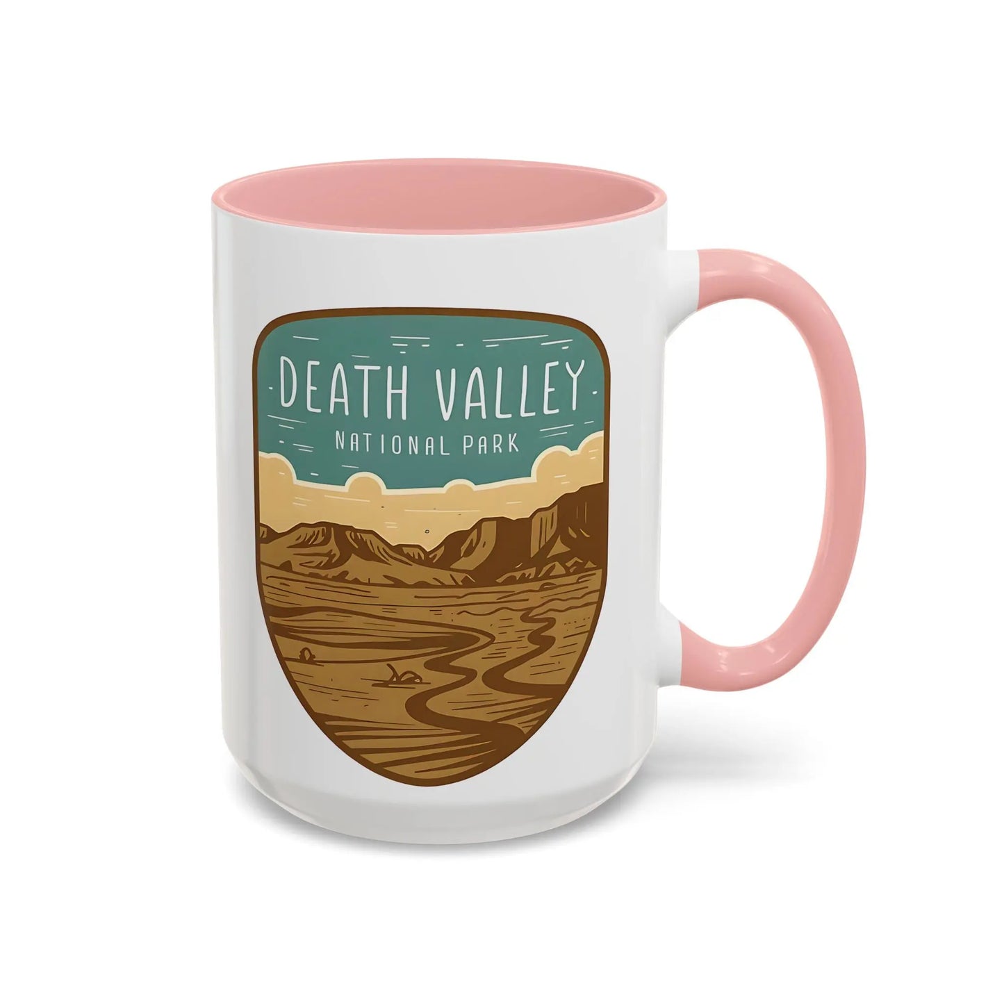 Death Valley National Park Coffee Mug 11oz 15oz Desert Shield Graphic Blue Black Pink Red Mug Printify