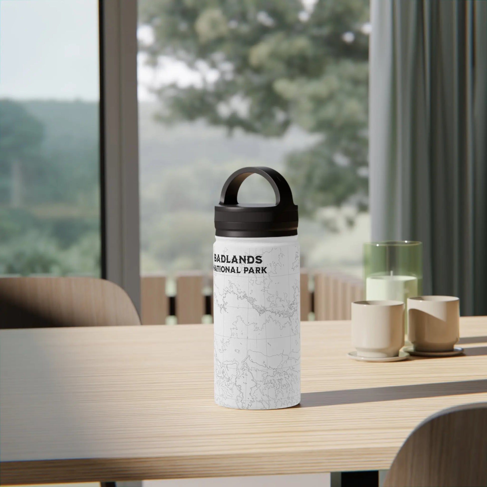 Badlands National Park Topographic Stainless Steel Water Bottle Handle Lid South Dakota Mug Printify