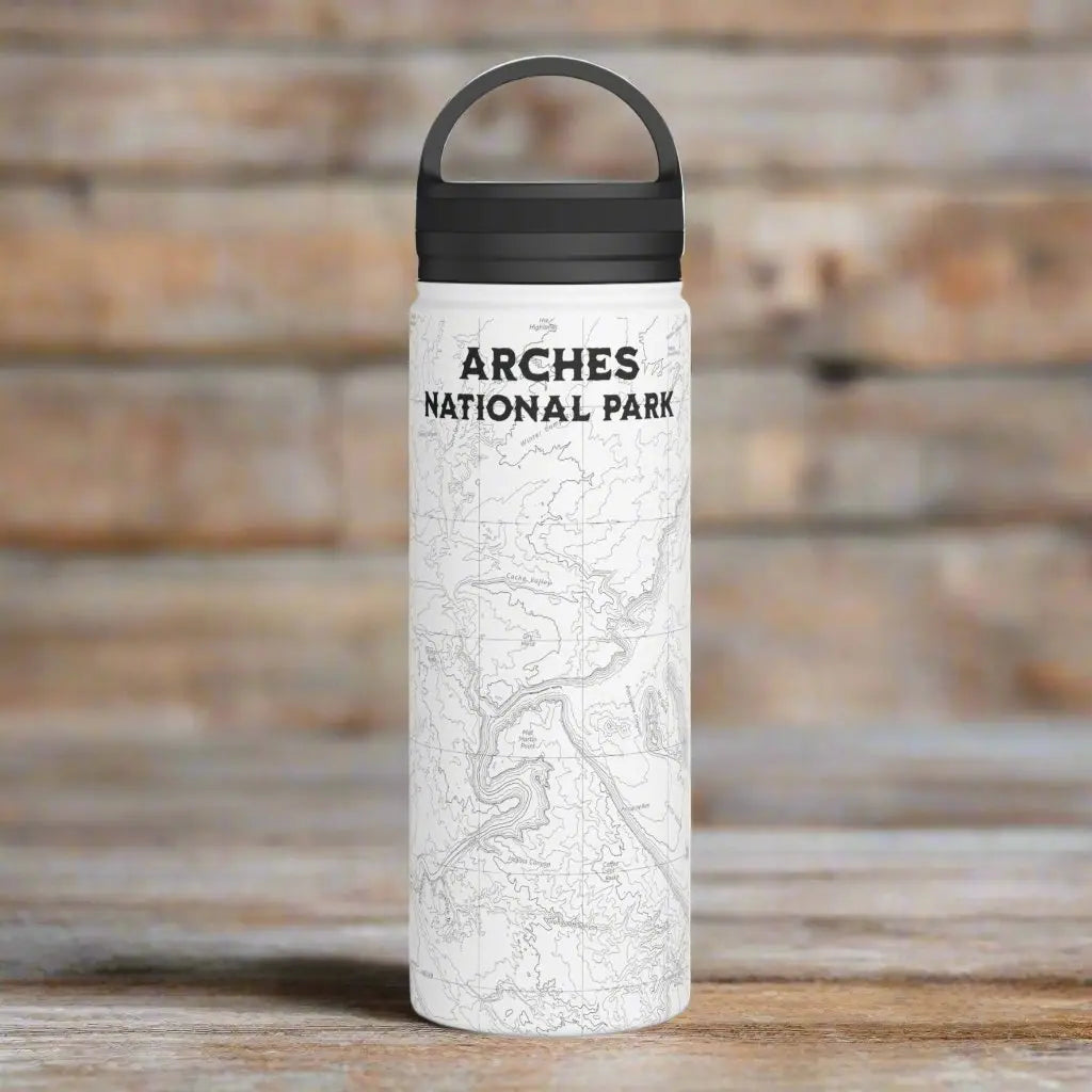 Arches National Park Topographic Stainless Steel Water Bottle Handle Lid Mug Printify White 18oz