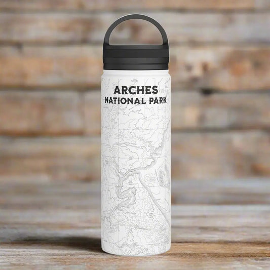 Arches National Park Topographic Stainless Steel Water Bottle Handle Lid Mug Printify White 18oz