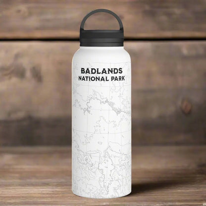 Badlands National Park Topographic Stainless Steel Water Bottle Handle Lid South Dakota Mug Printify White 32oz