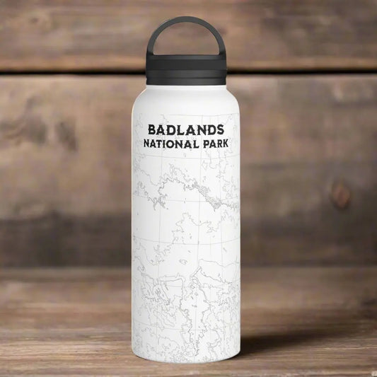 Badlands National Park Topographic Stainless Steel Water Bottle Handle Lid South Dakota Mug Printify White 32oz
