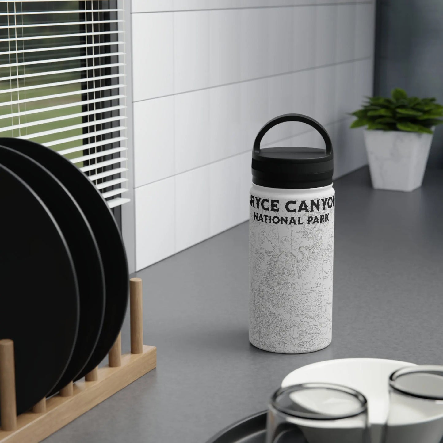 Bryce Canyon National Park Topographic Stainless Steel Water Bottle Handle Lid water bottle Printify