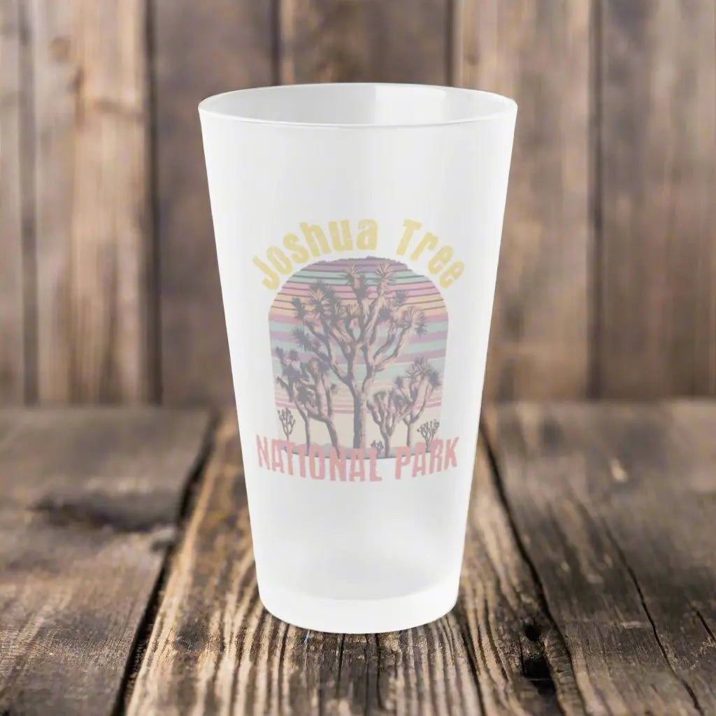 Joshua Tree National Park Frosted Pint Glass 16oz Retro Graphic Mug Printify 16oz Frosted