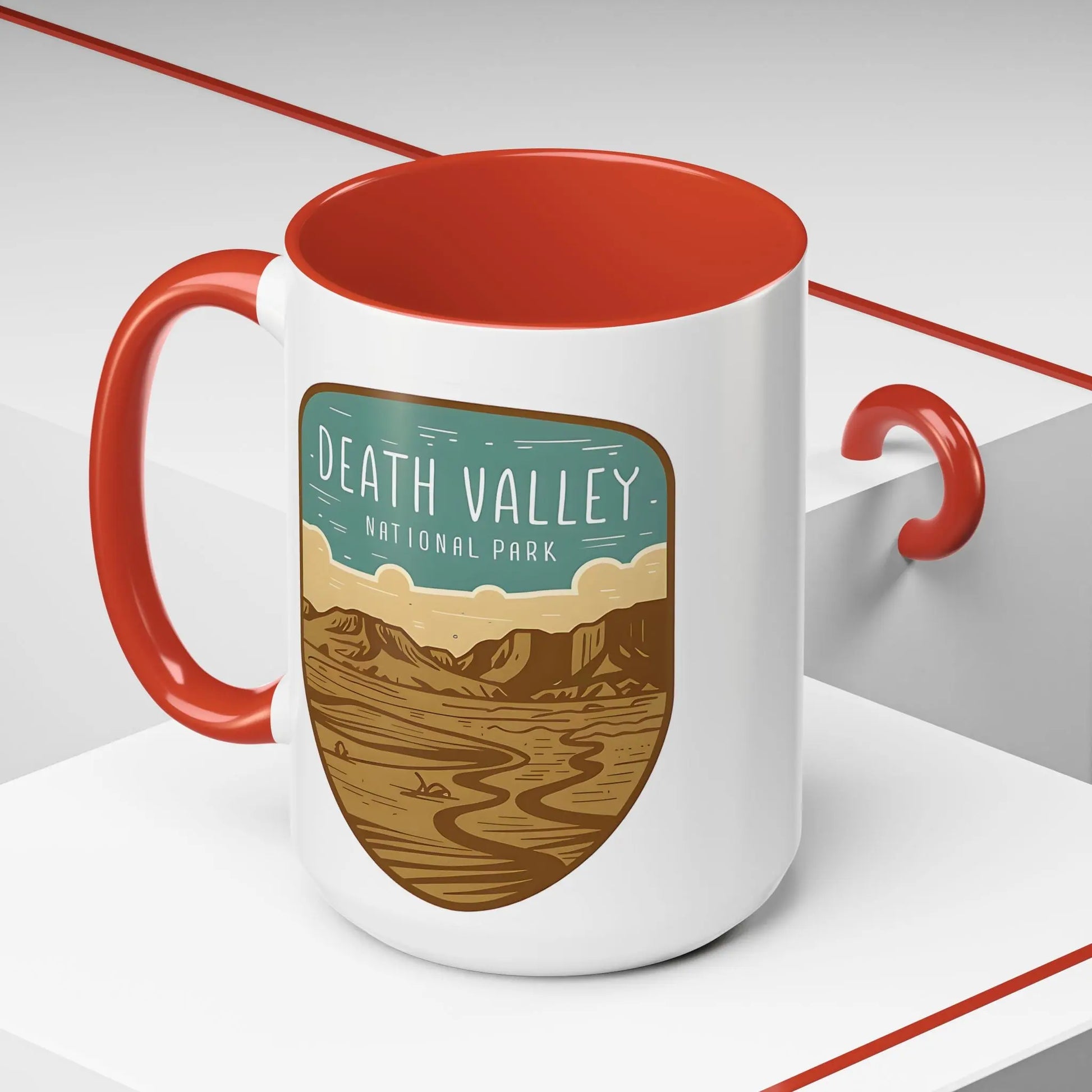 Death Valley National Park Coffee Mug 11oz 15oz Desert Shield Graphic Blue Black Pink Red Mug Printify