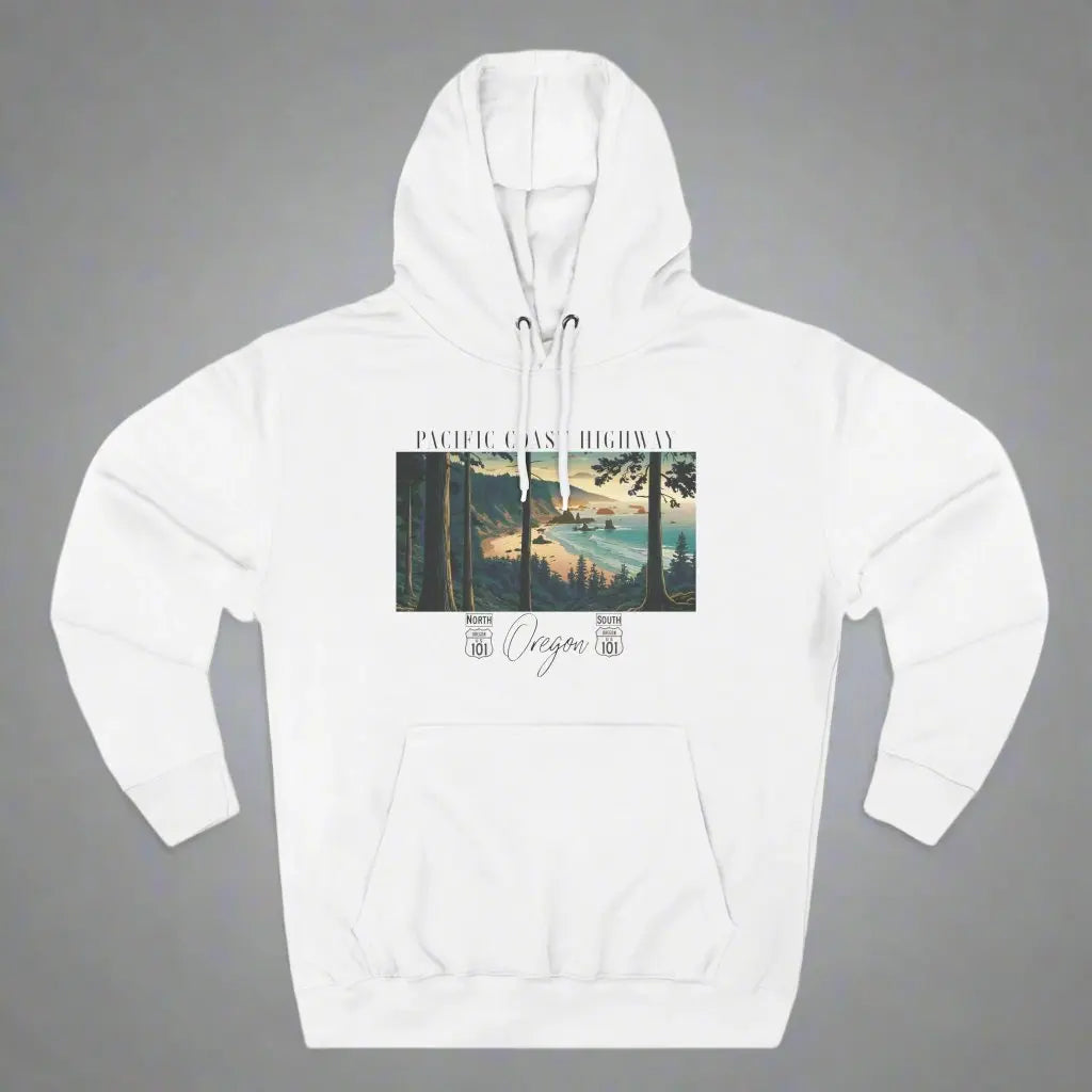 Pacific Coast Highway Oregon Shore Unisex Fit Fleece Hoodie HWY 101 Hoodie Printify S White