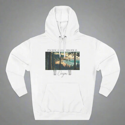 Pacific Coast Highway Oregon Shore Unisex Fit Fleece Hoodie HWY 101 Hoodie Printify S White