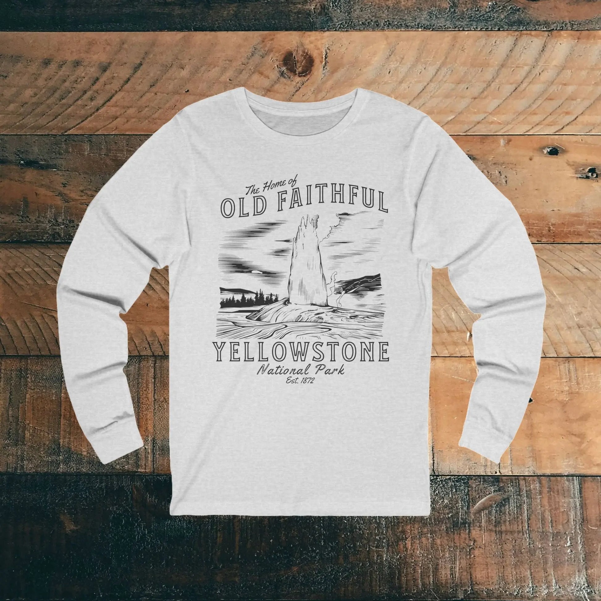 Yellowstone National Park Old Faithful Geyser Unisex Long Sleeve T-shirt Long-sleeve Printify S Ash