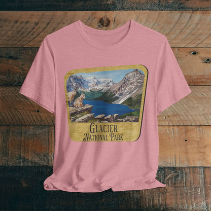 Glacier National Park Unisex Fit Short Sleeve T-Shirt Wood Sign T-Shirt Printify Heather Orchid S