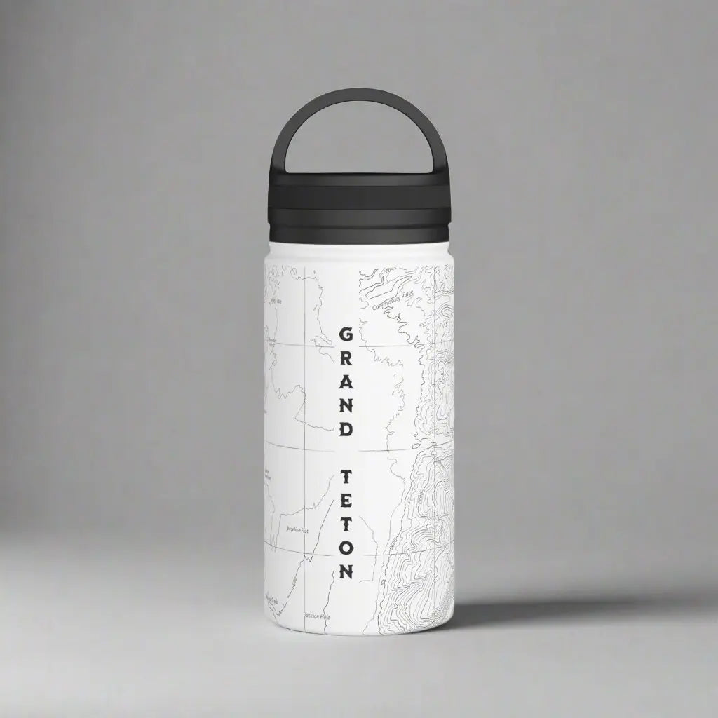 Grand Teton National Park Topographic Stainless Steel Water Bottle Handle Lid Mug Printify