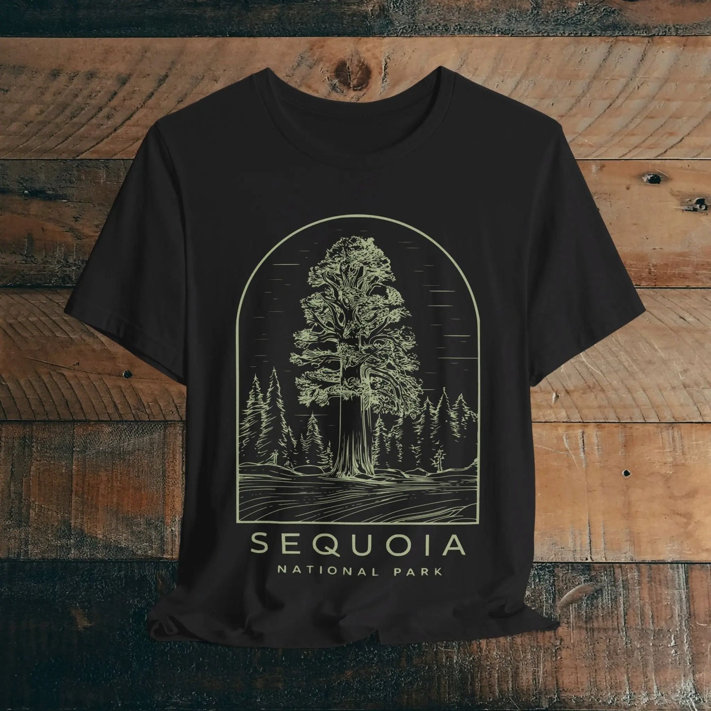 Sequoia National Park Unisex Fit Soft T-Shirt Tree Line Art T-Shirt Printify Black S