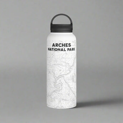 Arches National Park Topographic Stainless Steel Water Bottle Handle Lid Mug Printify White 32oz