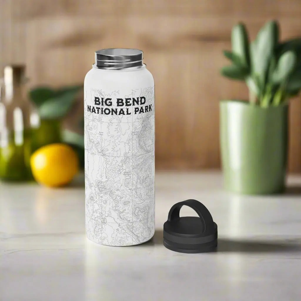 Big Bend National Park Topographic Stainless Steel Water Bottle Handle Lid Texas water bottle Printify