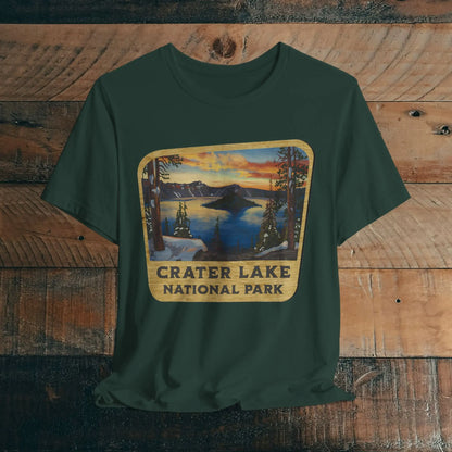 Crater Lake National Park Unisex Fit Short Sleeve T-Shirt Wood Sign T-Shirt Printify Forest XS