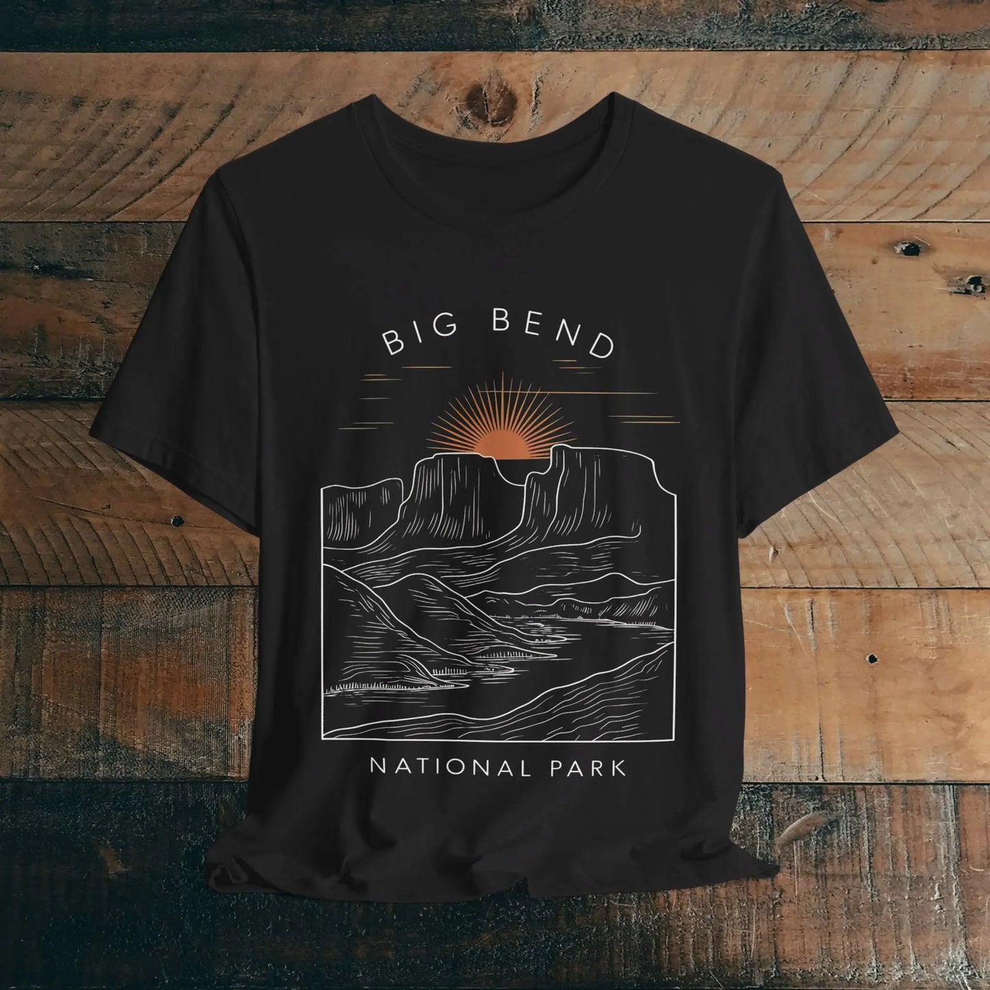 Big Bend National Park Unisex Fit Soft T-Shirt Sunrise Curving River T-Shirt Printify Black S
