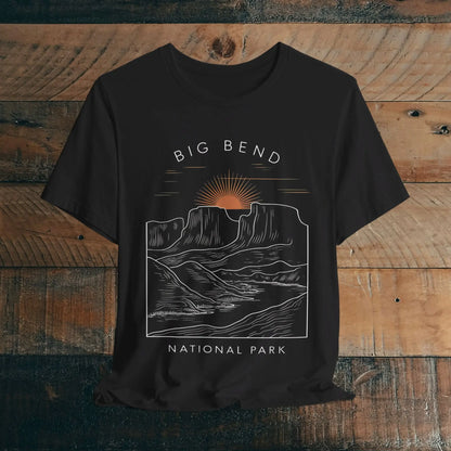 Big Bend National Park Unisex Fit Soft T-Shirt Sunrise Curving River T-Shirt Printify Black S