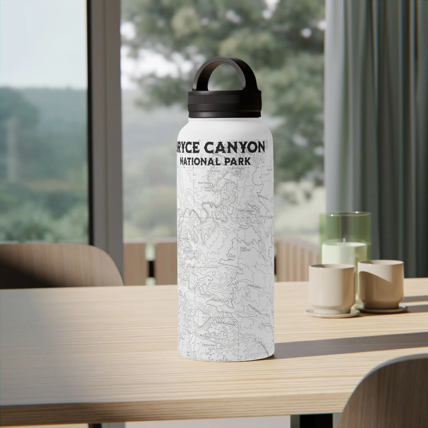 Bryce Canyon National Park Topographic Stainless Steel Water Bottle Handle Lid water bottle Printify