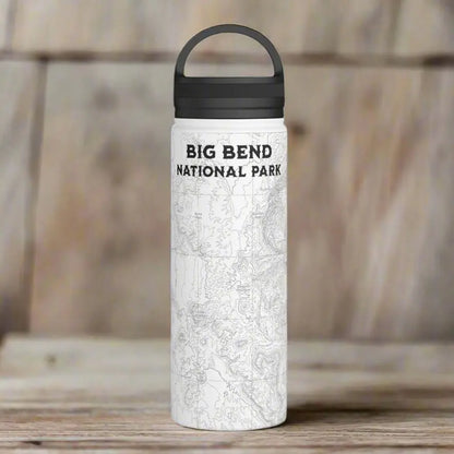 Big Bend National Park Topographic Stainless Steel Water Bottle Handle Lid Texas water bottle Printify White 18oz