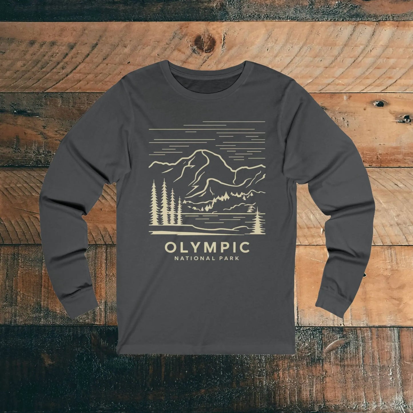 Olympic National Park Unisex Fit Long Sleeve T-Shirt Mountain Line Art Long-sleeve Printify S Asphalt