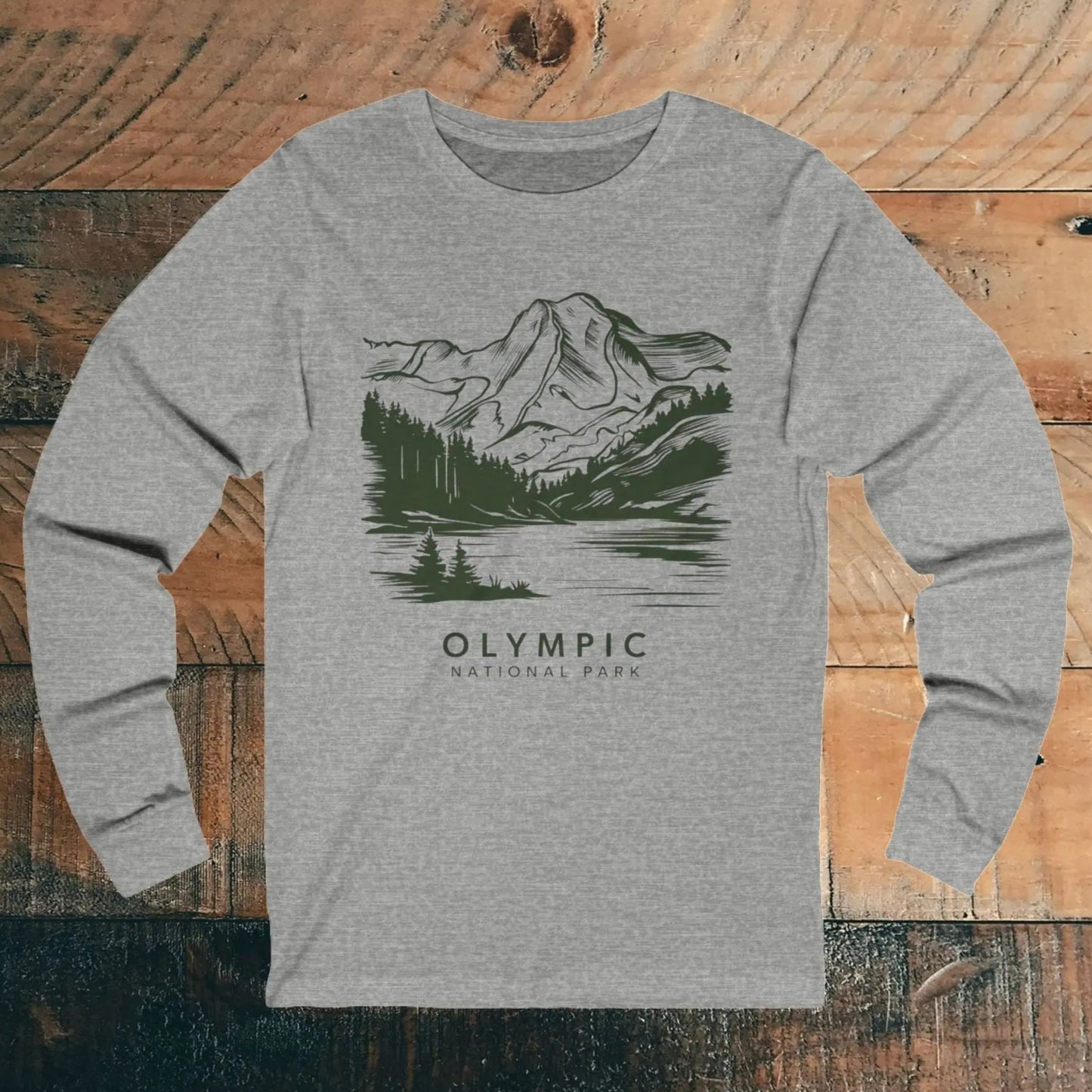 Olympic National Park Unisex Fit Long Sleeve T-Shirt Green Mountain Art Long-sleeve Printify S Athletic Heather