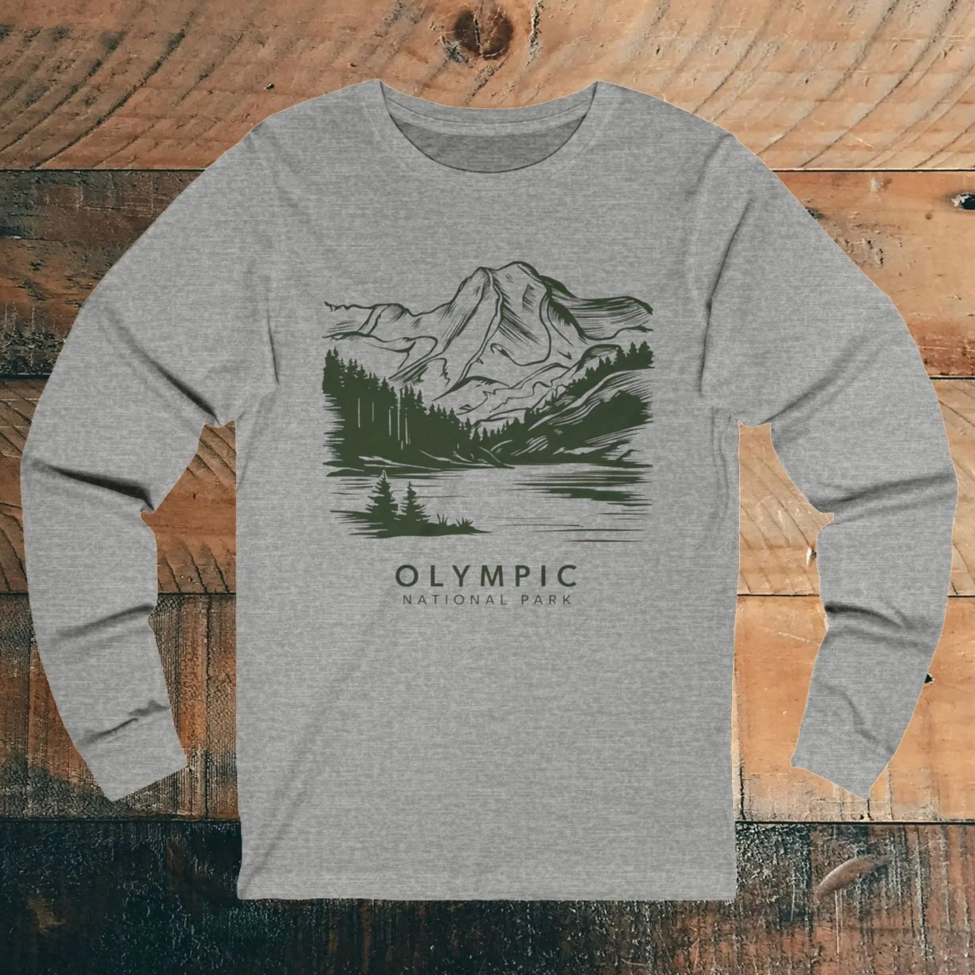 Olympic National Park Unisex Fit Long Sleeve T-Shirt Green Mountain Art Long-sleeve Printify S Athletic Heather