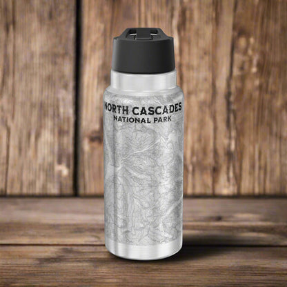 North Cascades National Park Topographic Insulated Water Bottle Tumbler 32oz water bottle Printify Silver 32oz