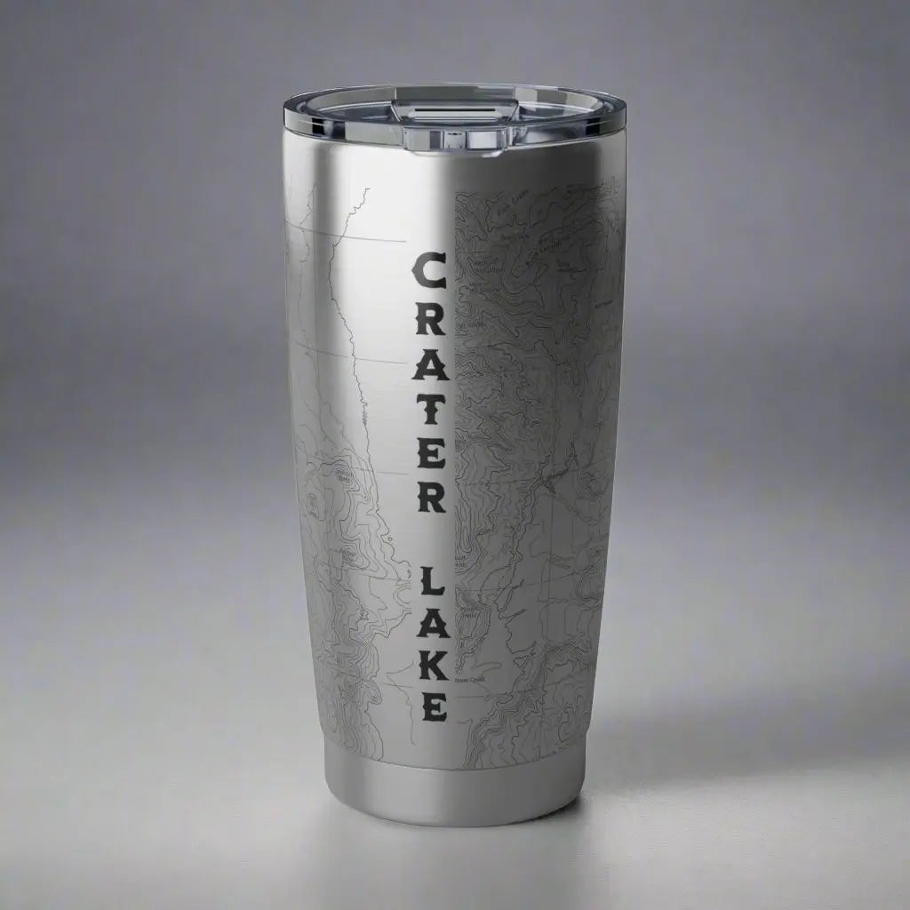 Crater Lake National Park Topographic Tumbler 20oz USGS Map Print Drinkware Printify 20oz Silver